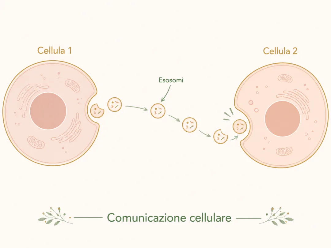 Diagramma esplicativo: come gli esosomi funzionano come messaggeri tra cellule